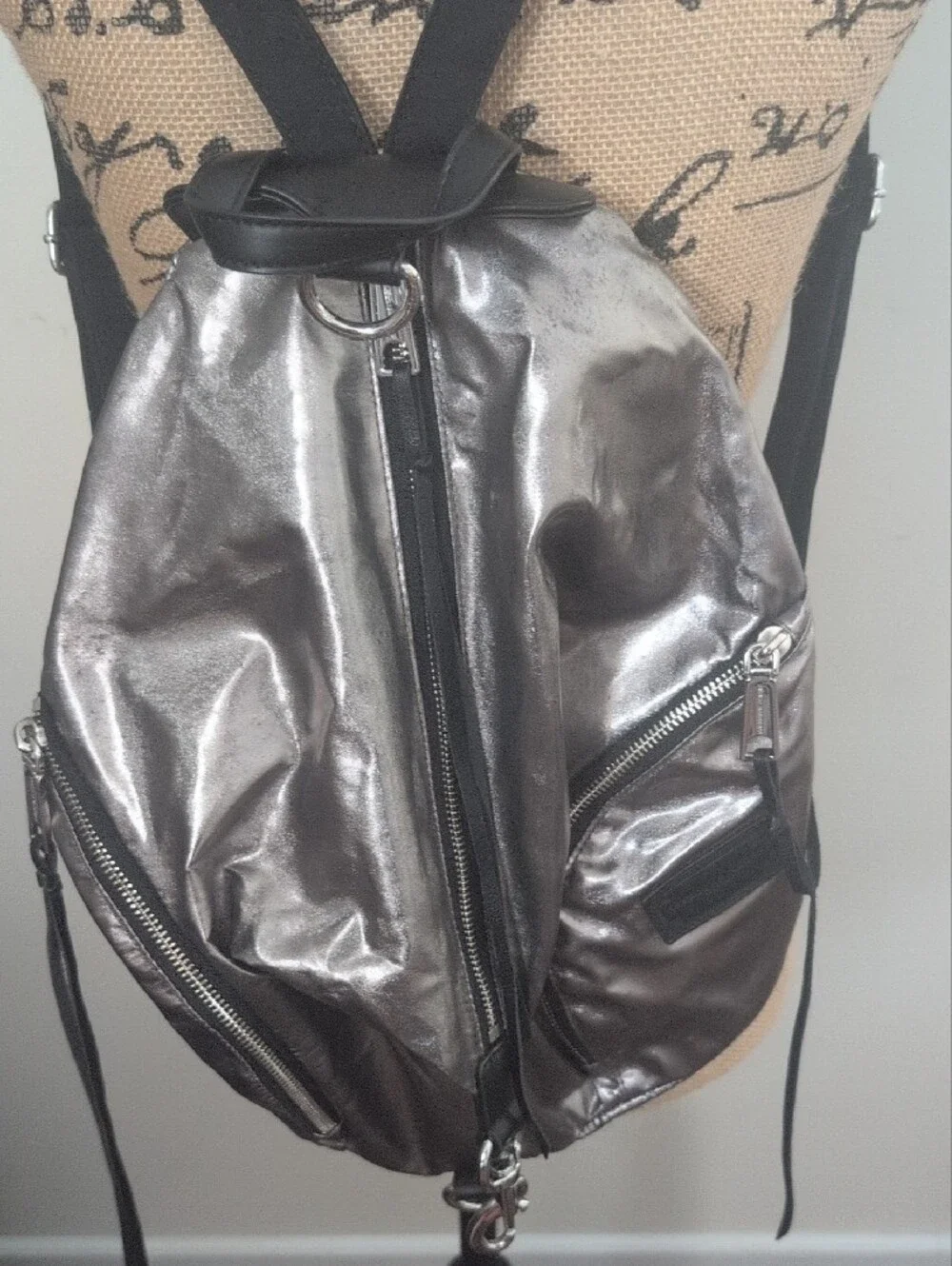 Rebecca Minkoff Metallic Gunmetal Convertible Backpack